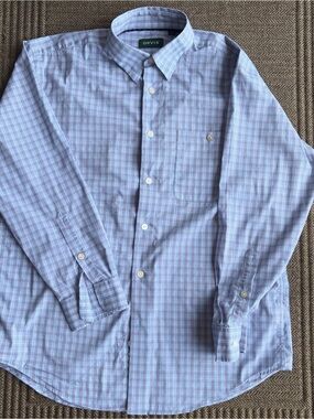 Orvis Men’s Light Blue Plaid Long-Sleeve Dress Shirt